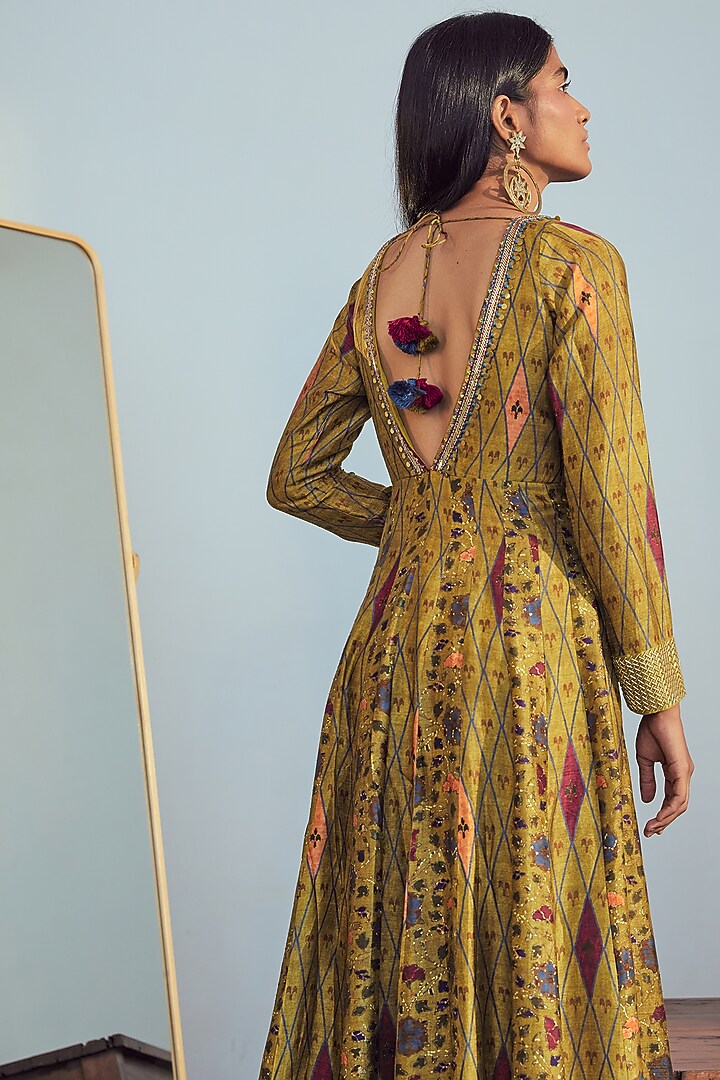 Lime Green Embroidered Kalidar Wedding Anarkali Set by Drishti & Zahabia at Pernia's Pop Up Shop