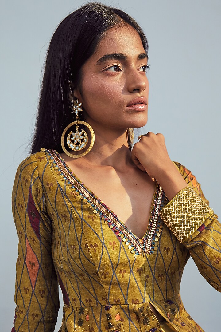 Lime Green Embroidered Kalidar Wedding Anarkali Set by Drishti & Zahabia at Pernia's Pop Up Shop