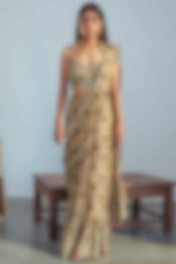 Sand Dupion Embroidered Pre-Stitched Wedding Saree by Drishti & Zahabia at Pernia's Pop Up Shop