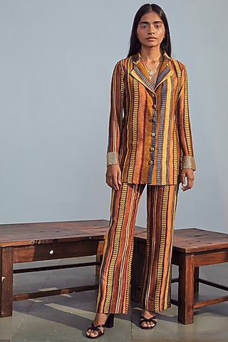 Brick Red Embroidered Straight Pant Set by Drishti & Zahabia