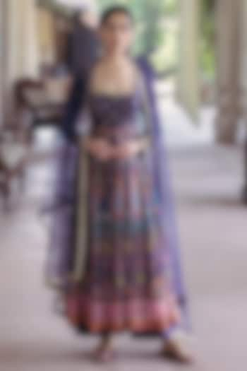 Midnight Blue Dupion Silk Printed Anarkali Set by Drishti & Zahabia