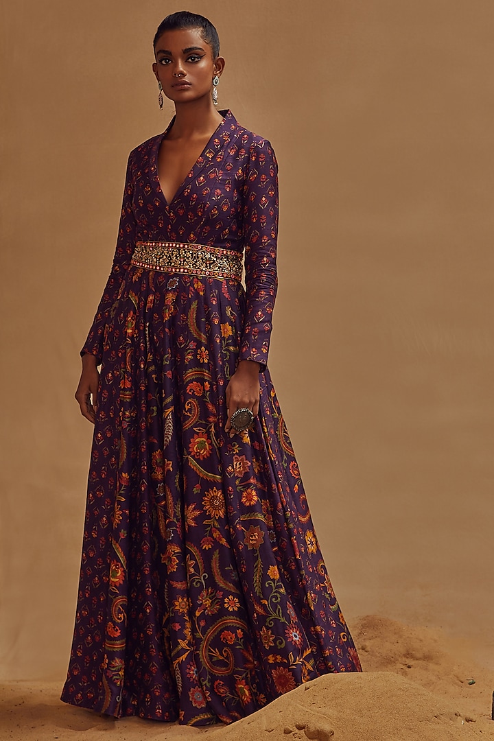 Purple Printed Maxi Dress by Drishti & Zahabia at Pernia's Pop Up Shop