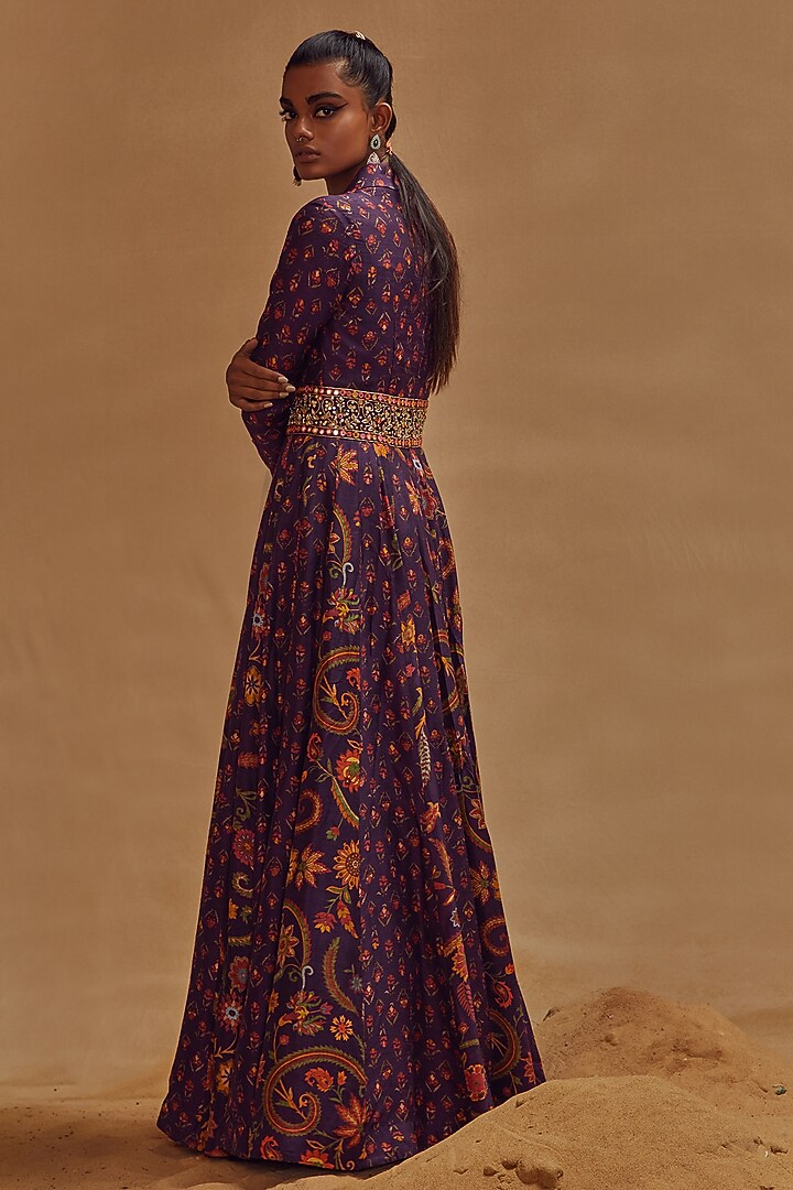 Purple Printed Maxi Cocktail Dress by Drishti & Zahabia at Pernia's Pop Up Shop