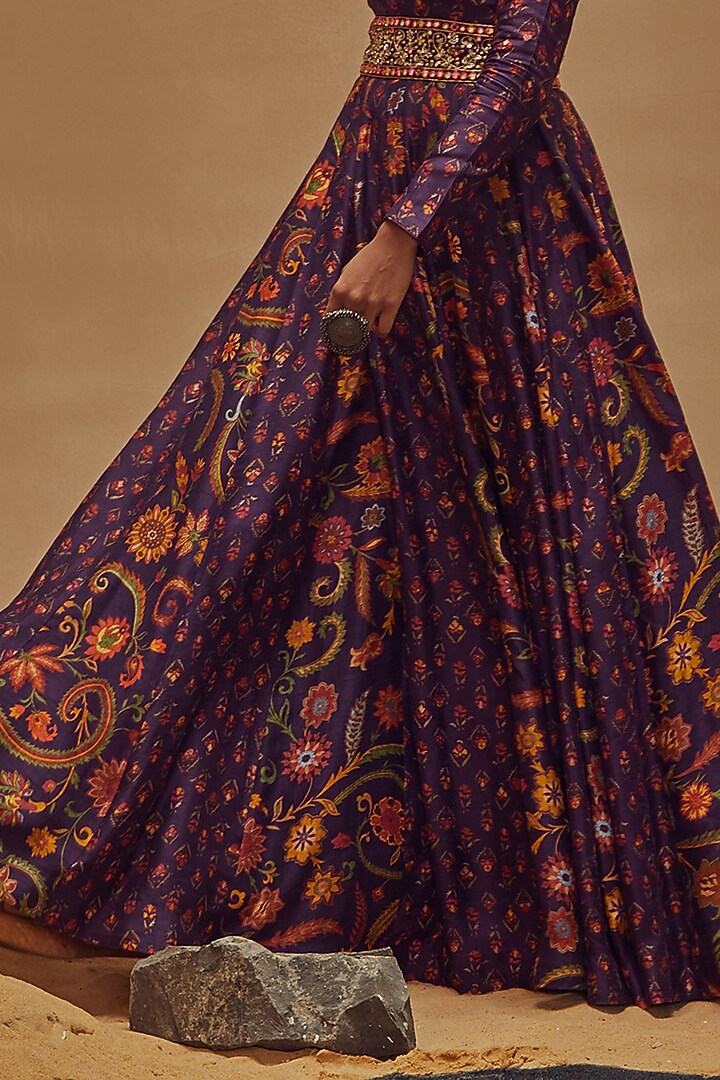 Purple Printed Maxi Cocktail Dress by Drishti & Zahabia at Pernia's Pop Up Shop