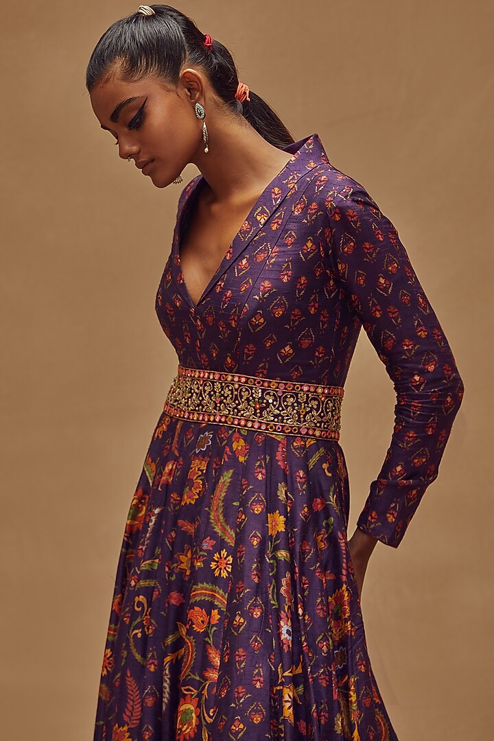 Purple Printed Maxi Cocktail Dress by Drishti & Zahabia at Pernia's Pop Up Shop