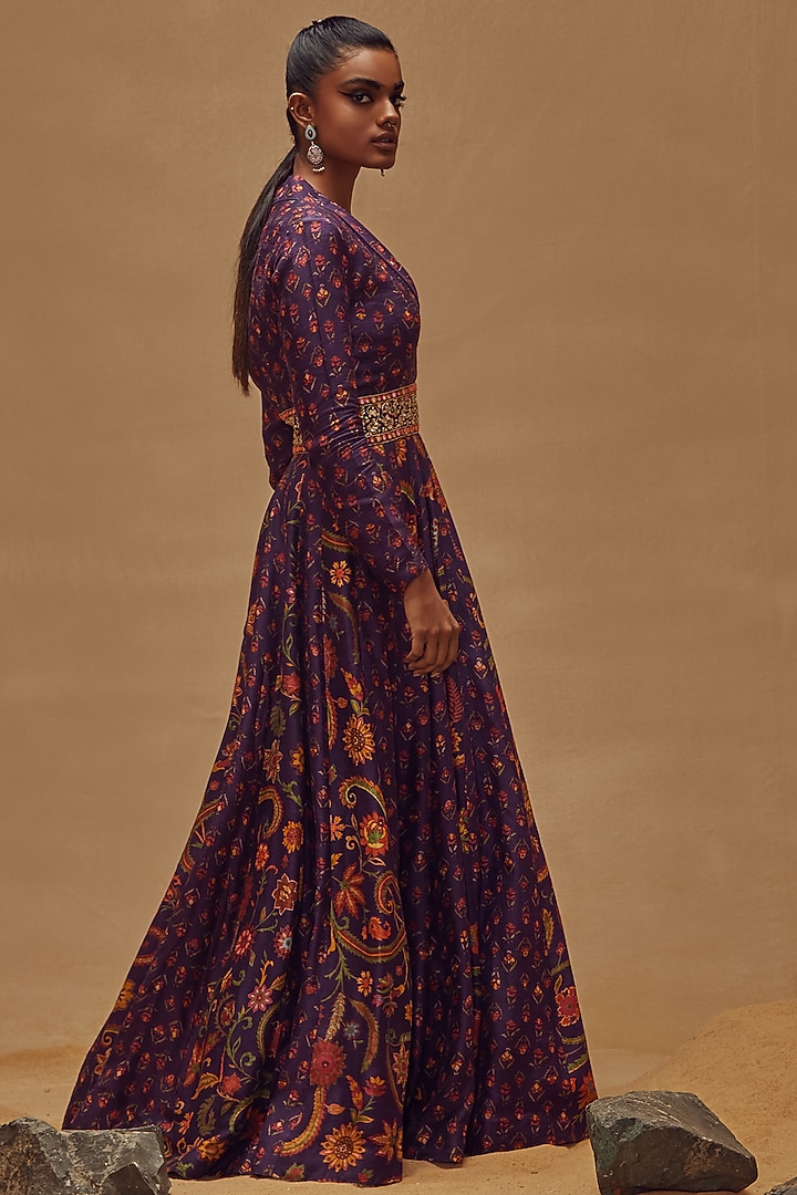 Purple Printed Maxi Cocktail Dress by Drishti & Zahabia at Pernia's Pop Up Shop