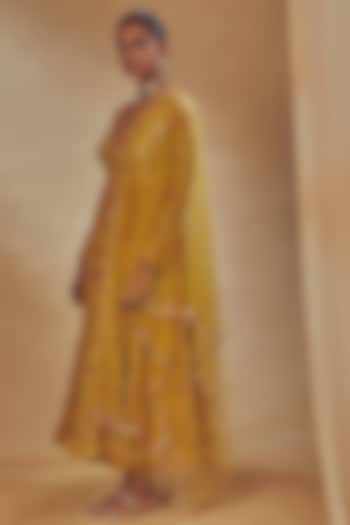 Yellow Embroidered Anarkali Set by Drishti & Zahabia