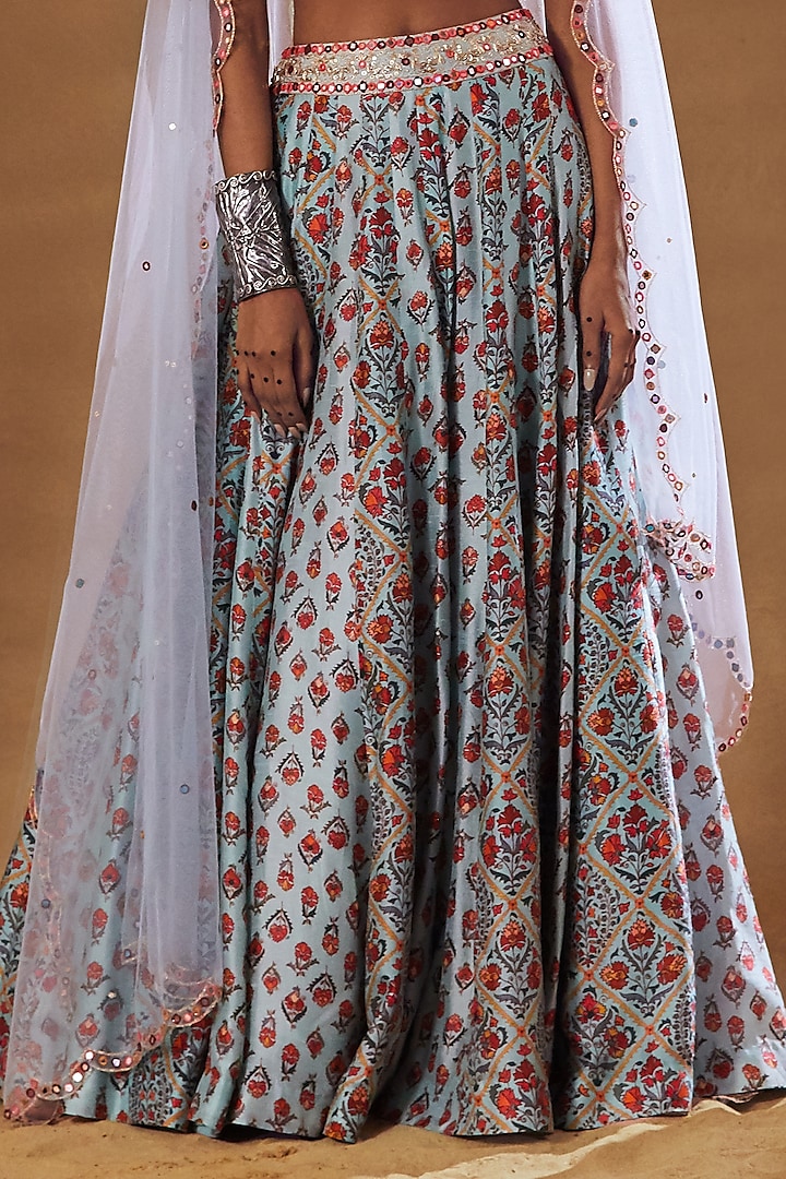 Light Blue Embroidered Wedding Lehenga Set by Drishti & Zahabia at Pernia's Pop Up Shop