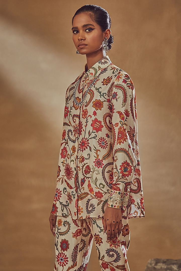 Ivory Dupion Silk Co-Ord Set by Drishti & Zahabia at Pernia's Pop Up Shop