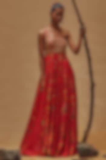 Red One-Shoulder Maxi Dress by Drishti & Zahabia