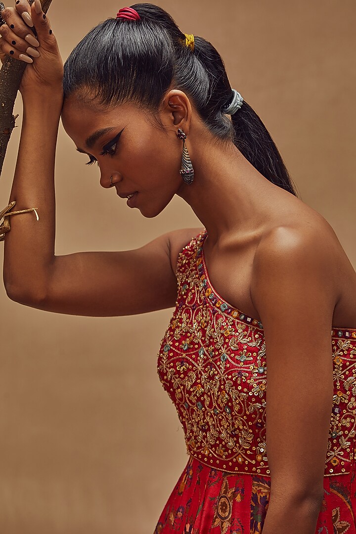 Red One-Shoulder Maxi Cocktail Dress by Drishti & Zahabia at Pernia's Pop Up Shop