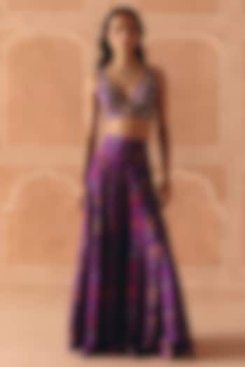 Imperial Violet Dupion Silk Printed Kali Pant Set by Drishti & Zahabia at Pernia's Pop Up Shop