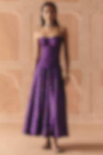 Imperial Violet Dupion Silk Printed Skirt Set by Drishti & Zahabia at Pernia's Pop Up Shop