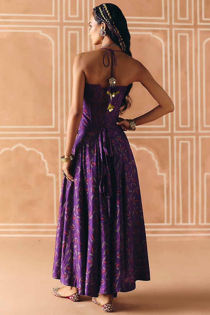 Imperial Violet Dupion Silk Printed Skirt Set by Drishti & Zahabia at Pernia's Pop Up Shop