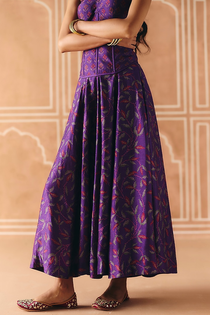 Imperial Violet Dupion Silk Printed Skirt Set by Drishti & Zahabia at Pernia's Pop Up Shop