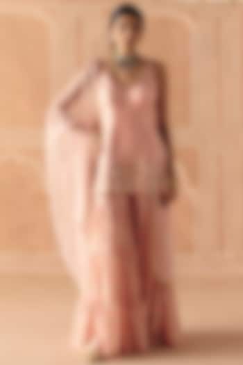Blush Pink Dupion Silk Printed Wedding Sharara Set by Drishti & Zahabia at Pernia's Pop Up Shop
