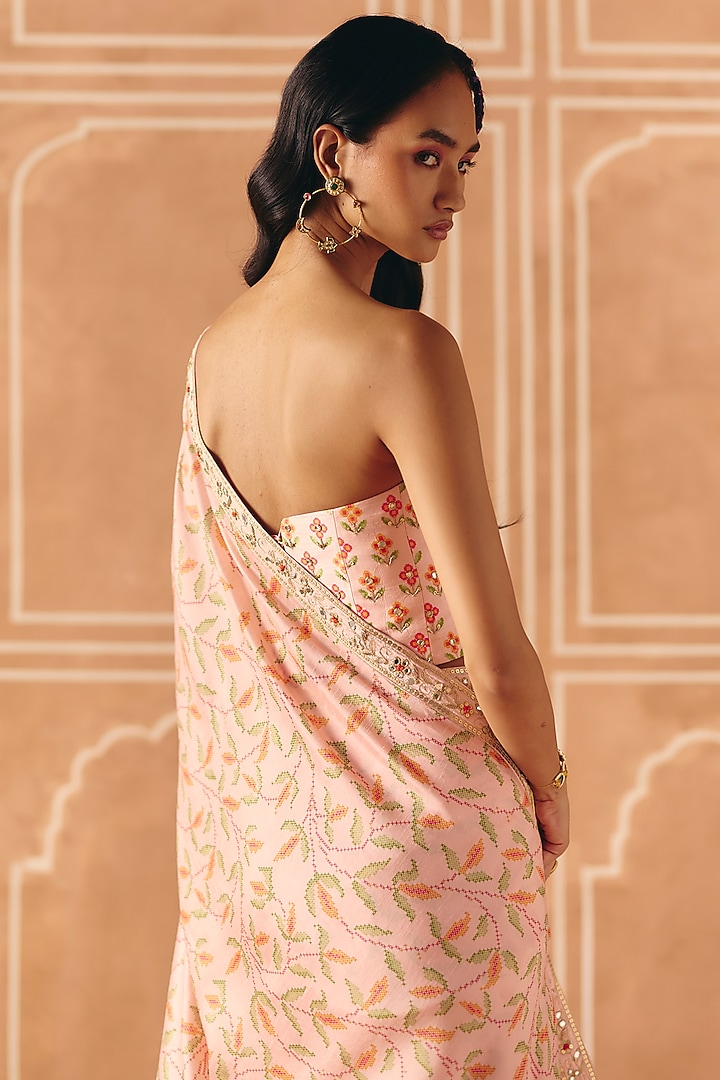 Blush Pink Dupion Silk Printed & Embroidered Wedding Saree Set by Drishti & Zahabia at Pernia's Pop Up Shop