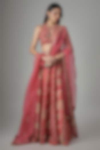 Pink Tissue Phulkari Digital Printed Wedding Lehenga Set by Drishti & Zahabia at Pernia's Pop Up Shop
