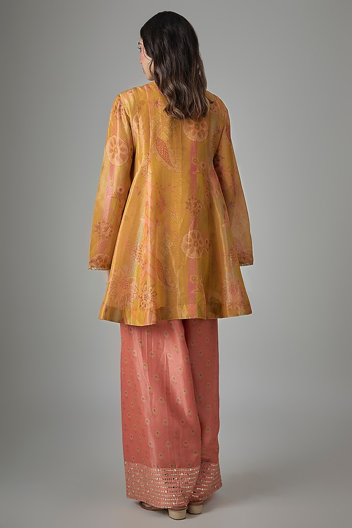 Yellow Tissue Phulkari Printed & Hand Embroidered Tunic Set by Drishti & Zahabia at Pernia's Pop Up Shop