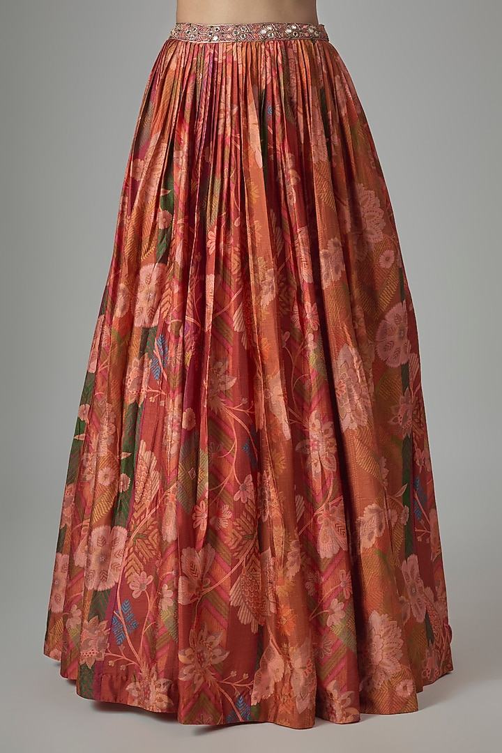 Rust Dupion Silk Phulkari Digital Printed Wedding Lehenga Set by Drishti & Zahabia at Pernia's Pop Up Shop