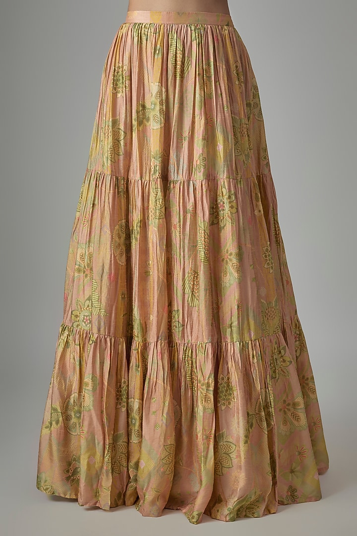 Beige Dupion Silk Phulkari Printed Lehenga Set by Drishti & Zahabia at Pernia's Pop Up Shop