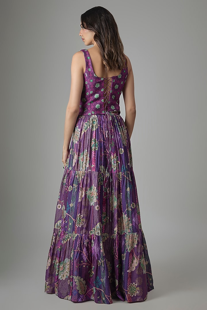 Purple Dupion Silk Phulkari Printed Lehenga Set by Drishti & Zahabia at Pernia's Pop Up Shop