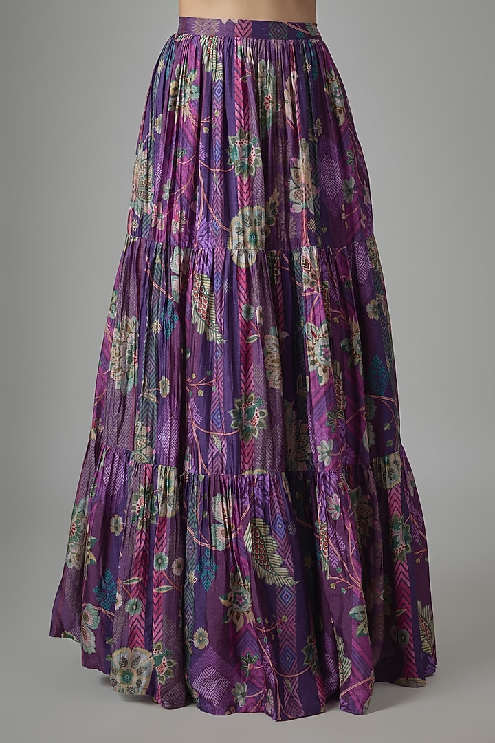 Purple Dupion Silk Phulkari Printed Lehenga Set by Drishti & Zahabia at Pernia's Pop Up Shop