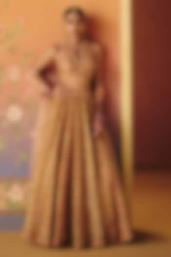 Blush Pink Shimmer Tissue Printed Wedding Lehenga Set by Drishti & Zahabia at Pernia's Pop Up Shop