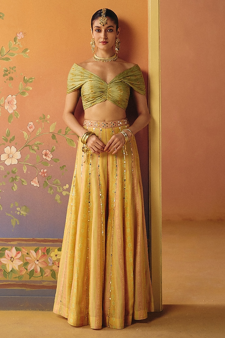 Blush Dupion Silk Flared Pant Set by Drishti & Zahabia at Pernia's Pop Up Shop