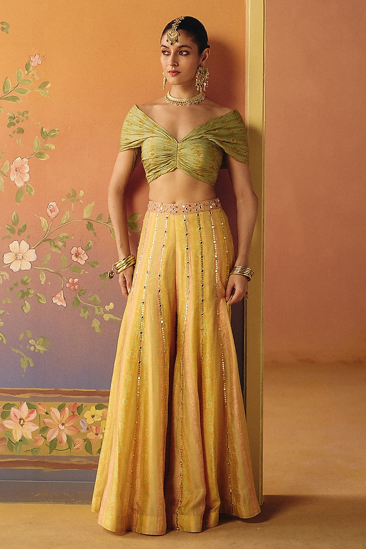 Blush Dupion Silk Flared Pant Set by Drishti & Zahabia at Pernia's Pop Up Shop