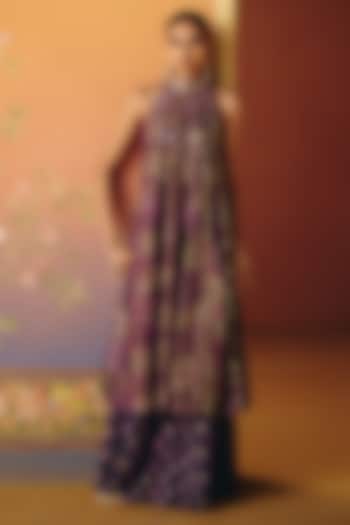 Purple Tissue & Dupion Silk Hand Embroidered Tunic Set by Drishti & Zahabia at Pernia's Pop Up Shop