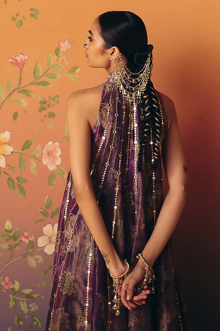 Purple Tissue & Dupion Silk Hand Embroidered Tunic Set by Drishti & Zahabia at Pernia's Pop Up Shop