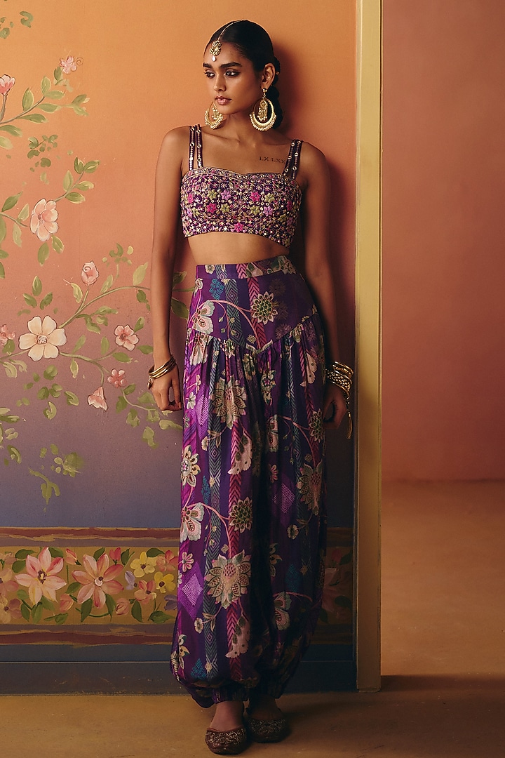 Purple Dupion Silk Printed Co-Ord Set by Drishti & Zahabia at Pernia's Pop Up Shop