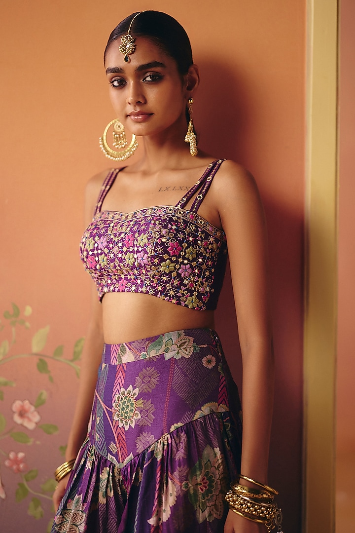 Purple Dupion Silk Printed Co-Ord Set by Drishti & Zahabia at Pernia's Pop Up Shop