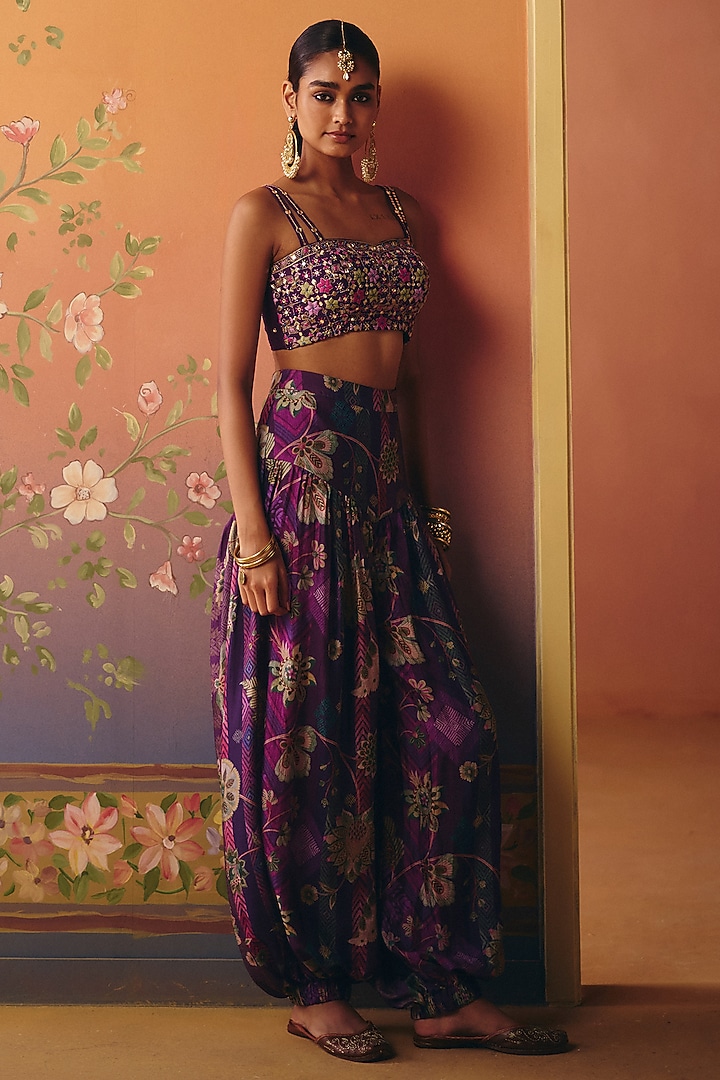 Purple Dupion Silk Printed Co-Ord Set by Drishti & Zahabia at Pernia's Pop Up Shop