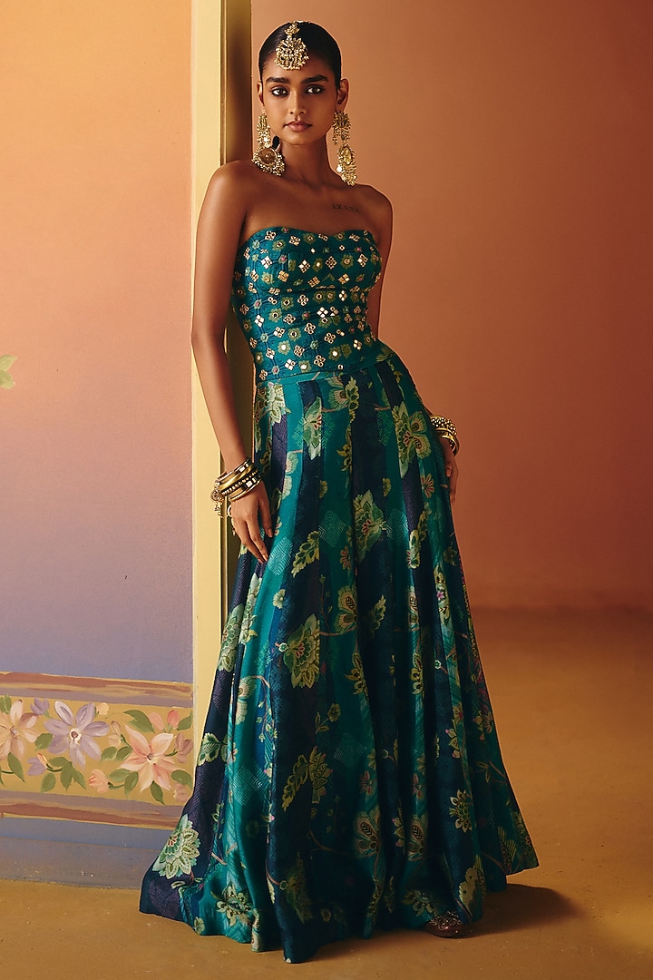 Blue Dupion Silk Co-Ord Set by Drishti & Zahabia at Pernia's Pop Up Shop