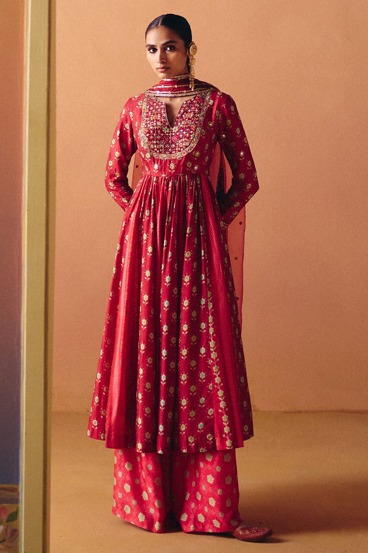 Drishti & Zahabia Pink Dupion Silk Hand Embroidered Anarkali Set