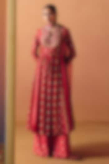 Pink Dupion Silk Hand Embroidered Wedding Anarkali Set by Drishti & Zahabia at Pernia's Pop Up Shop