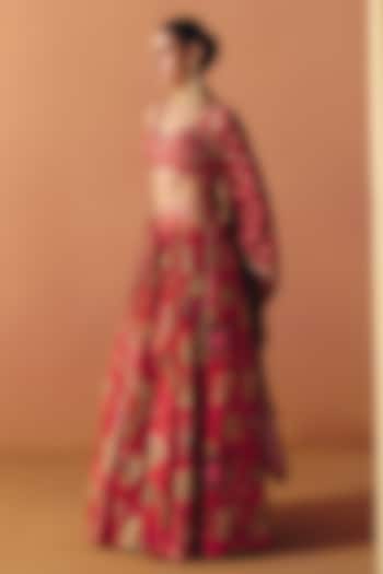 Pink Dupion Silk Hand Embroidered Pleated Wedding Lehenga Set by Drishti & Zahabia at Pernia's Pop Up Shop
