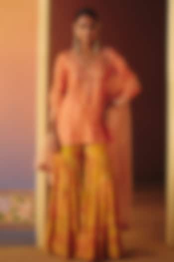 Yellow Dupion Silk Hand Embroidered Wedding Sharara Set by Drishti & Zahabia at Pernia's Pop Up Shop