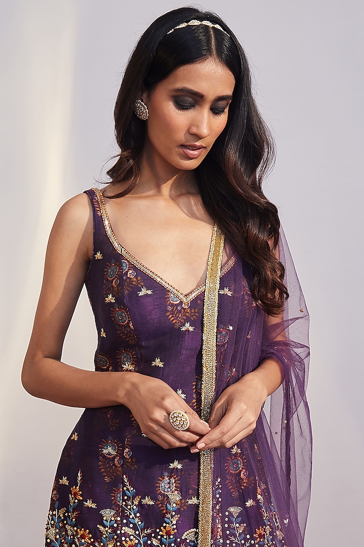 Purple Printed Wedding Sharara Set by Drishti & Zahabia at Pernia's Pop Up Shop