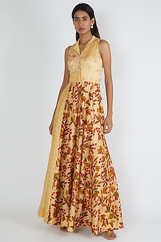 Yellow Printed Maxi Dress by Drishti & Zahabia