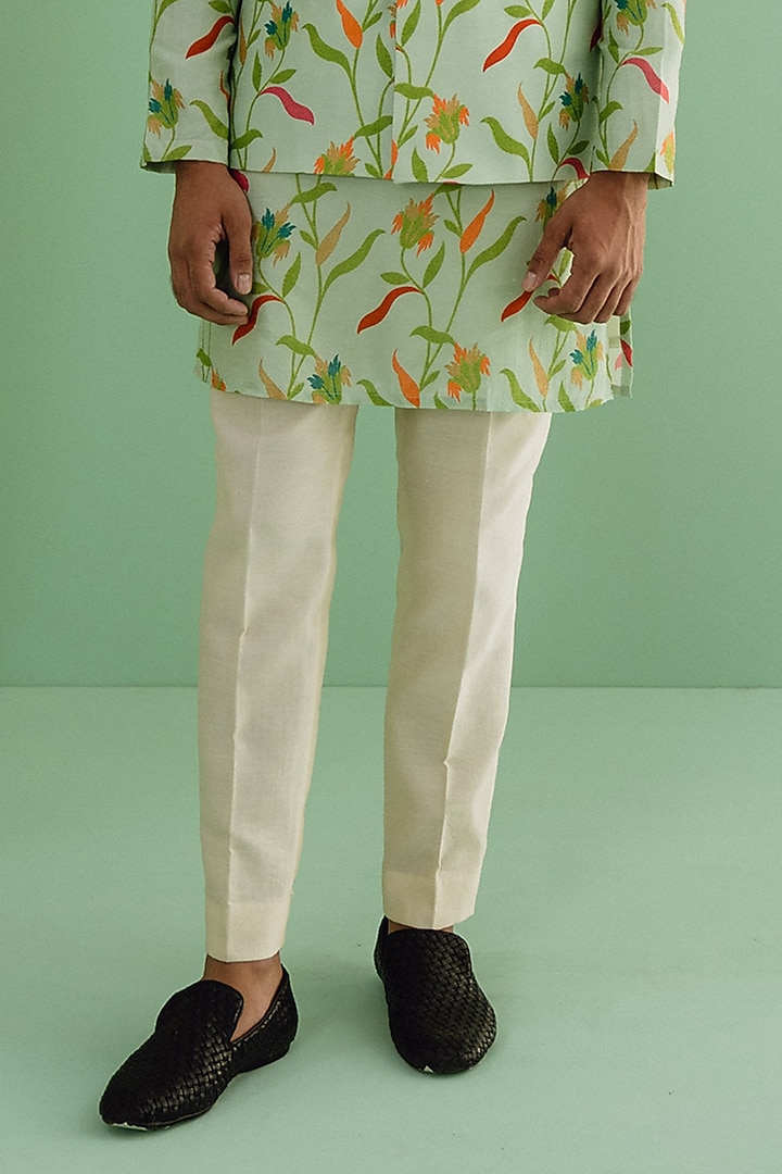 Green Dupion Silk Digital Printed Bundi Jacket Set by Drishti & Zahabia Mens at Pernia's Pop Up Shop