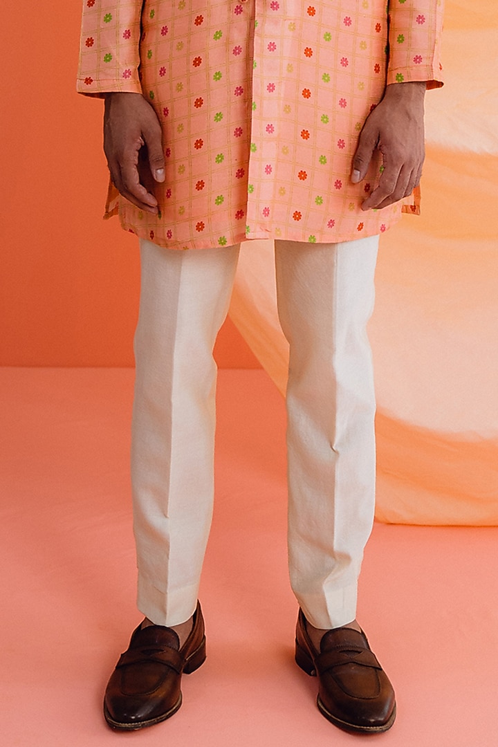 Peach Dupion Silk Digital Printed Kurta Set by Drishti & Zahabia Mens at Pernia's Pop Up Shop