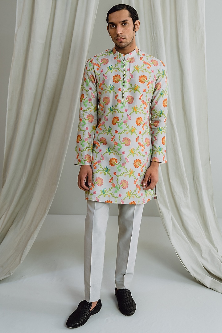 Ivory Dupion Silk Digital Printed Kurta Set by Drishti & Zahabia Mens at Pernia's Pop Up Shop