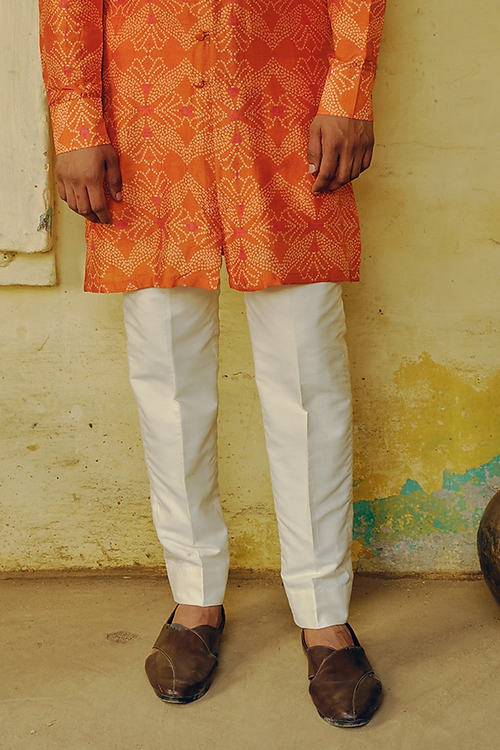 Rust Dupion Silk Printed Kurta Set by Drishti & Zahabia Mens at Pernia's Pop Up Shop