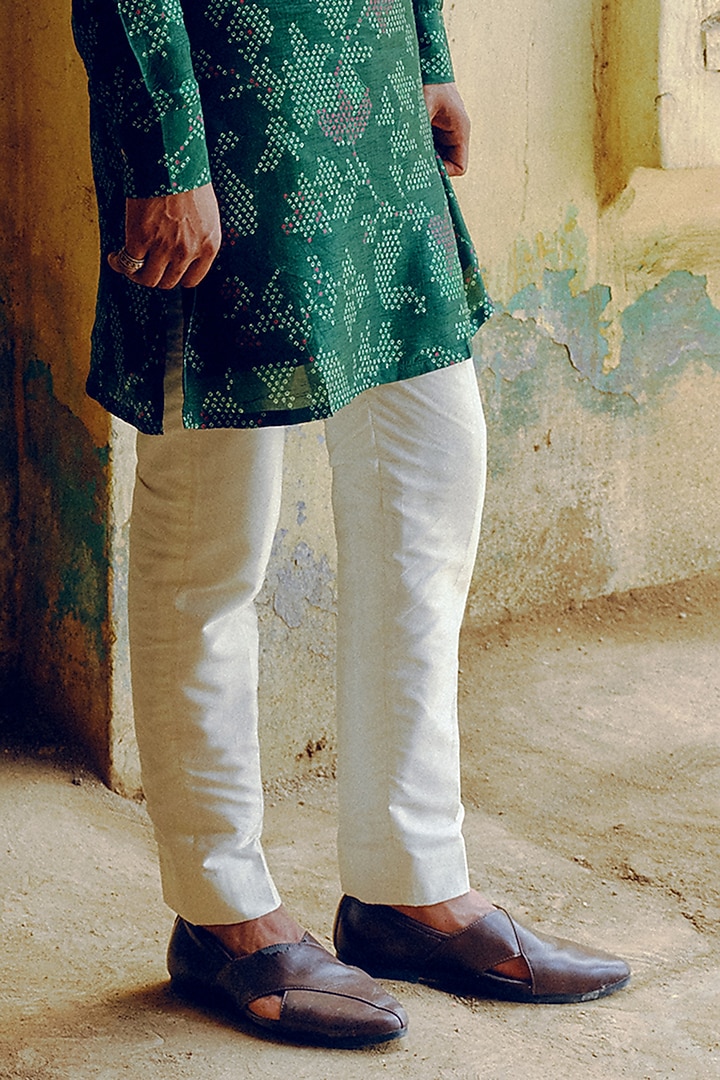 Emerald Green Dupion Silk Printed Kurta Set by Drishti & Zahabia Mens at Pernia's Pop Up Shop
