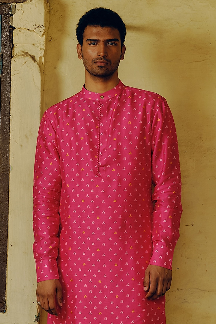 Rani Pink Dupion Silk Kurta Set by Drishti & Zahabia Mens at Pernia's Pop Up Shop