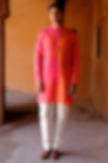 Pink Dupion Silk Digital Printed Kurta Set by Drishti & Zahabia Men at Pernia's Pop Up Shop
