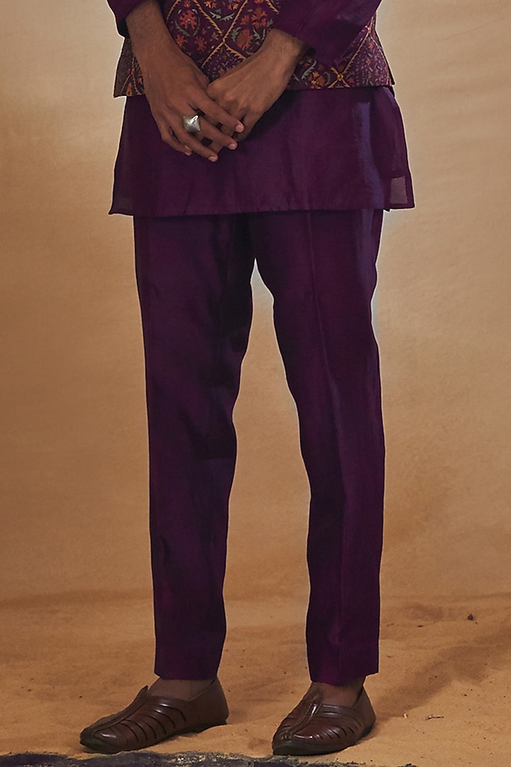 Purple Printed Bundi Jacket With Kurta Set by Drishti & Zahabia Mens at Pernia's Pop Up Shop